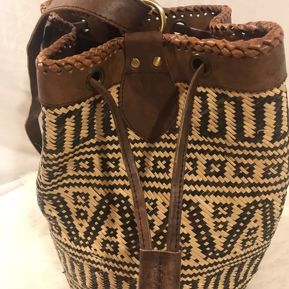 Handmade Woven Bamboo and Leather Backpack - Picture 5 of 8
